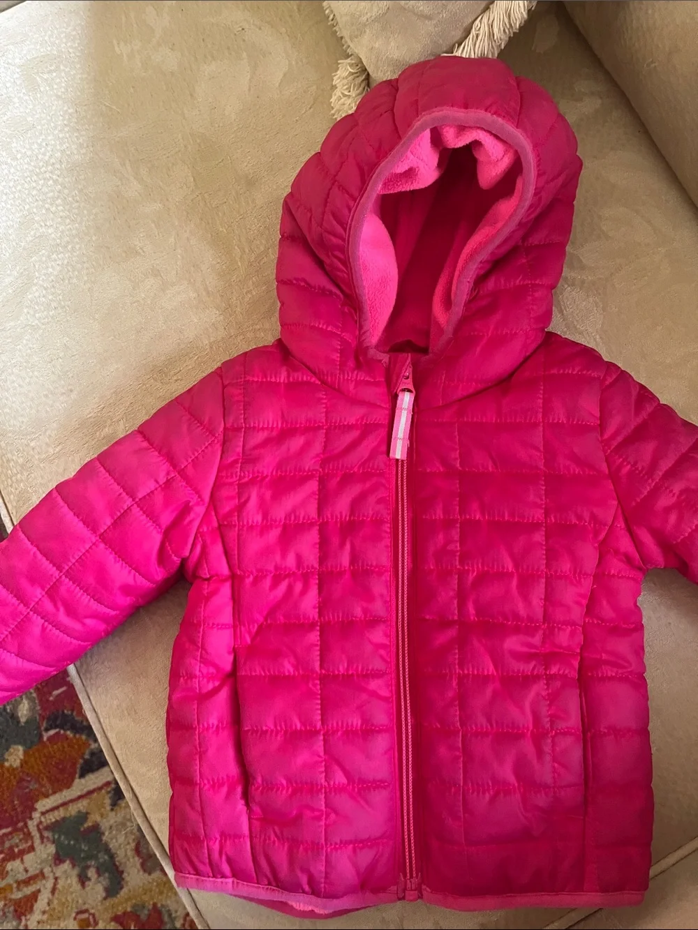 Cat & Jack Girls Hot Pink Quilted Puffer Jacket with Hood